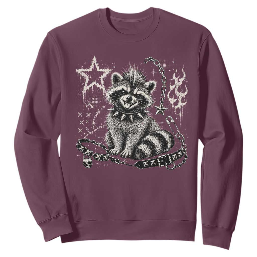Punk Rock Raccoon Trash Panda Mohawk Spooky Y2K Grunge Graphic Sweatshirt