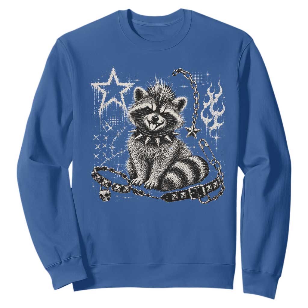 Punk Rock Raccoon Trash Panda Mohawk Spooky Y2K Grunge Graphic Sweatshirt