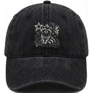 Punk Rock Raccoon Trash Panda Mohawk Spooky Y2K Grunge Graphic Washed Cotton Baseball Cap
