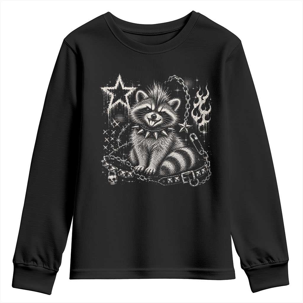 Punk Rock Raccoon Trash Panda Mohawk Spooky Y2K Grunge Graphic Youth Sweatshirt