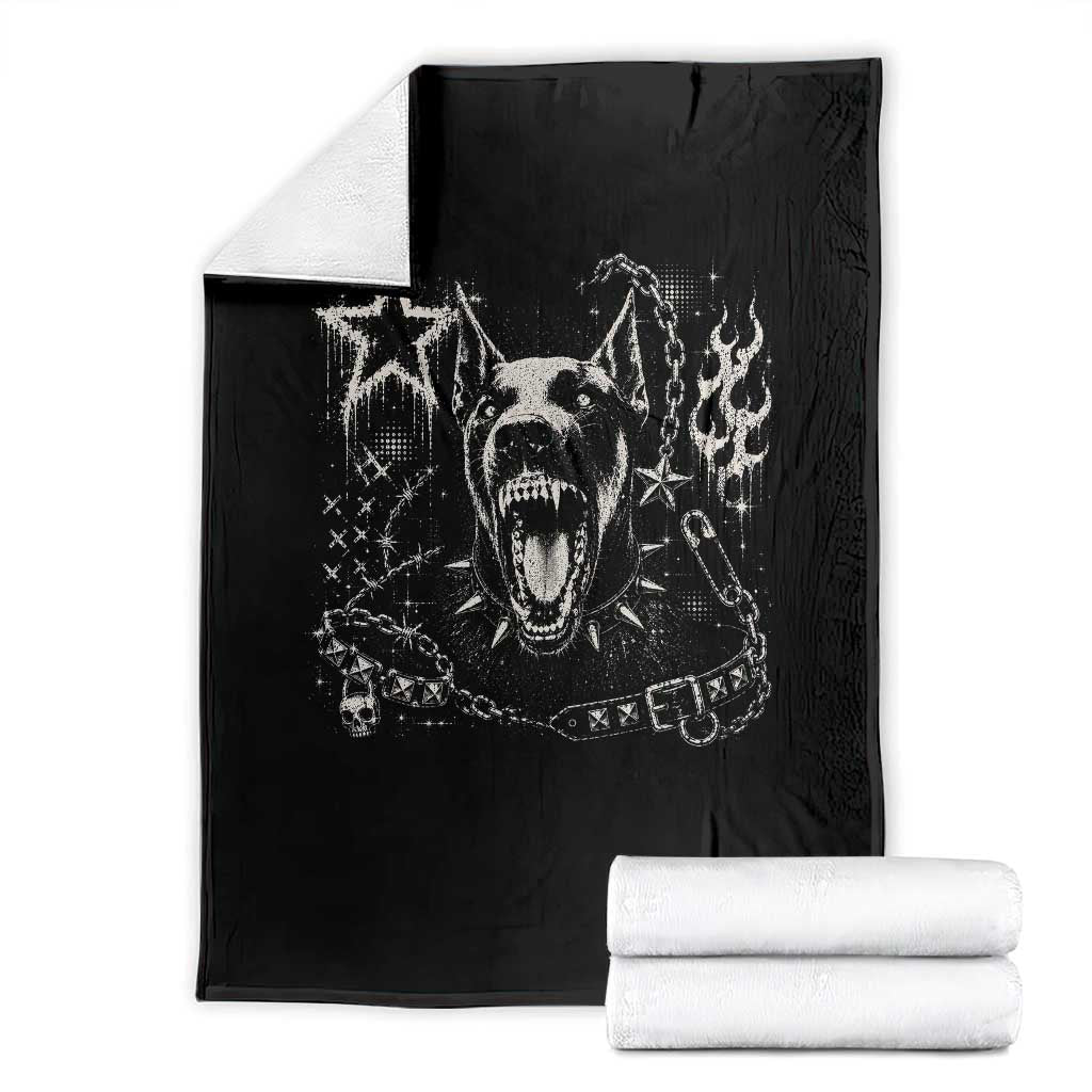 Punk Rock Doberman Growling Dog Angry Barking Y2K Graphic Throw Blanket