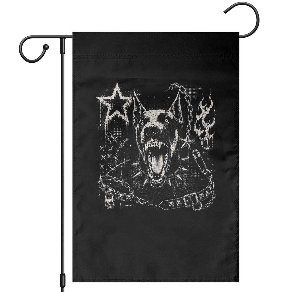 Punk Rock Doberman Growling Dog Angry Barking Y2K Graphic Garden Flag