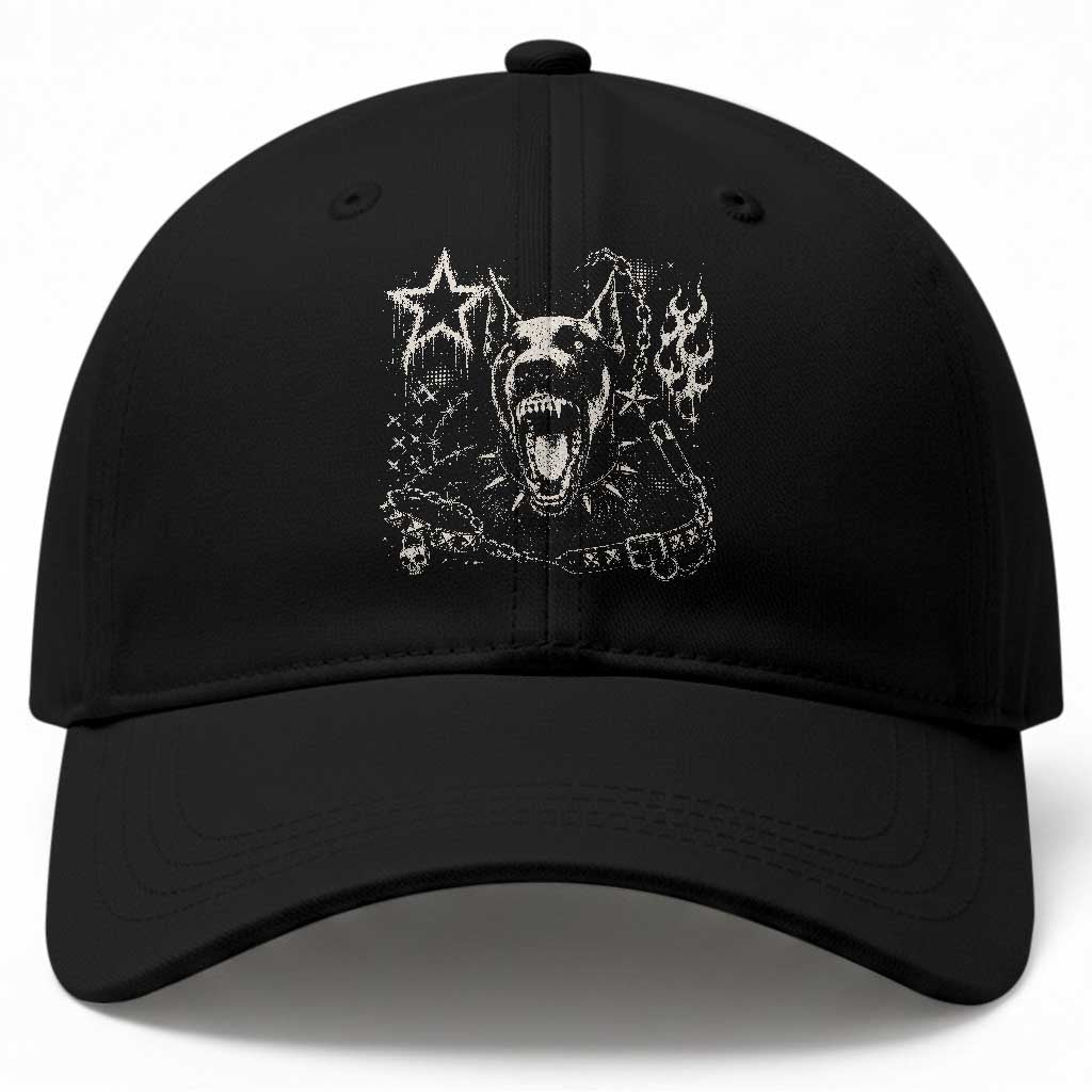 Punk Rock Doberman Growling Dog Angry Barking Y2K Graphic Baseball Cap