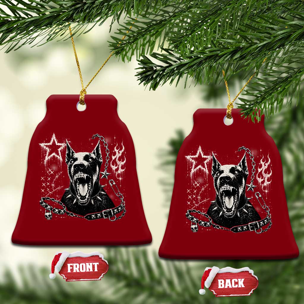 Punk Rock Doberman Growling Dog Angry Barking Y2K Graphic Ceramic Ornament
