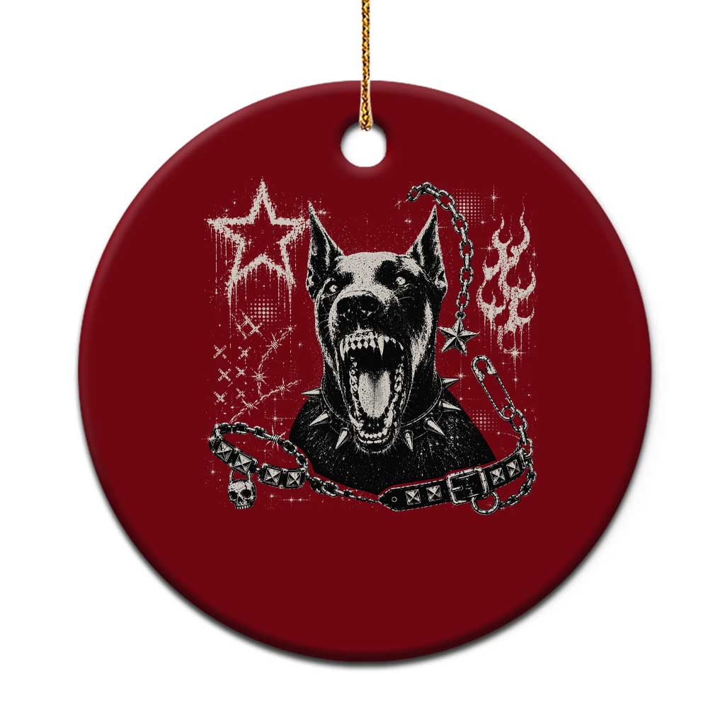 Punk Rock Doberman Growling Dog Angry Barking Y2K Graphic Ceramic Ornament