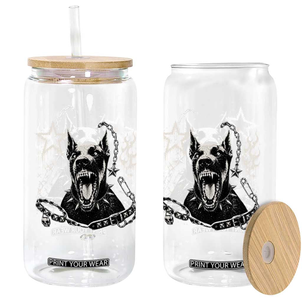 Punk Rock Doberman Growling Dog Angry Barking Y2K Graphic Glass Can
