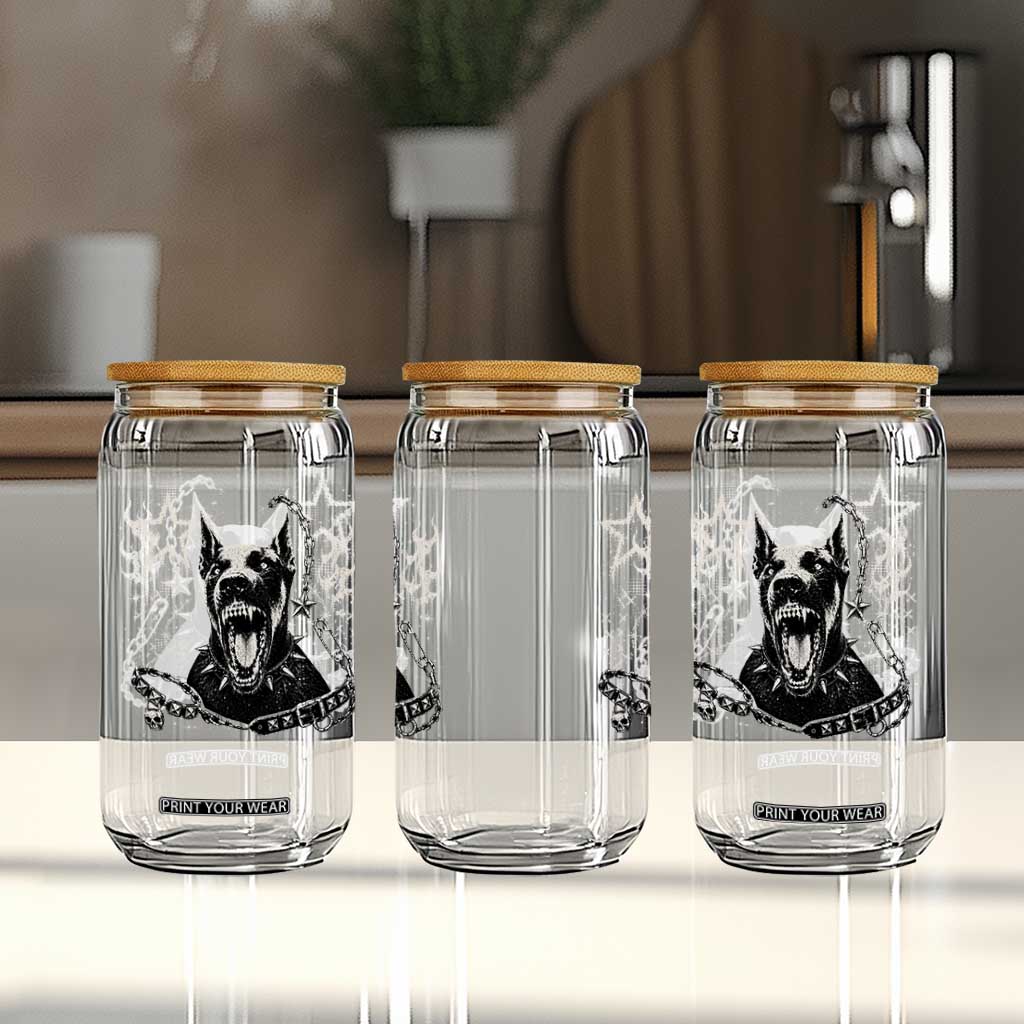 Punk Rock Doberman Growling Dog Angry Barking Y2K Graphic Glass Can