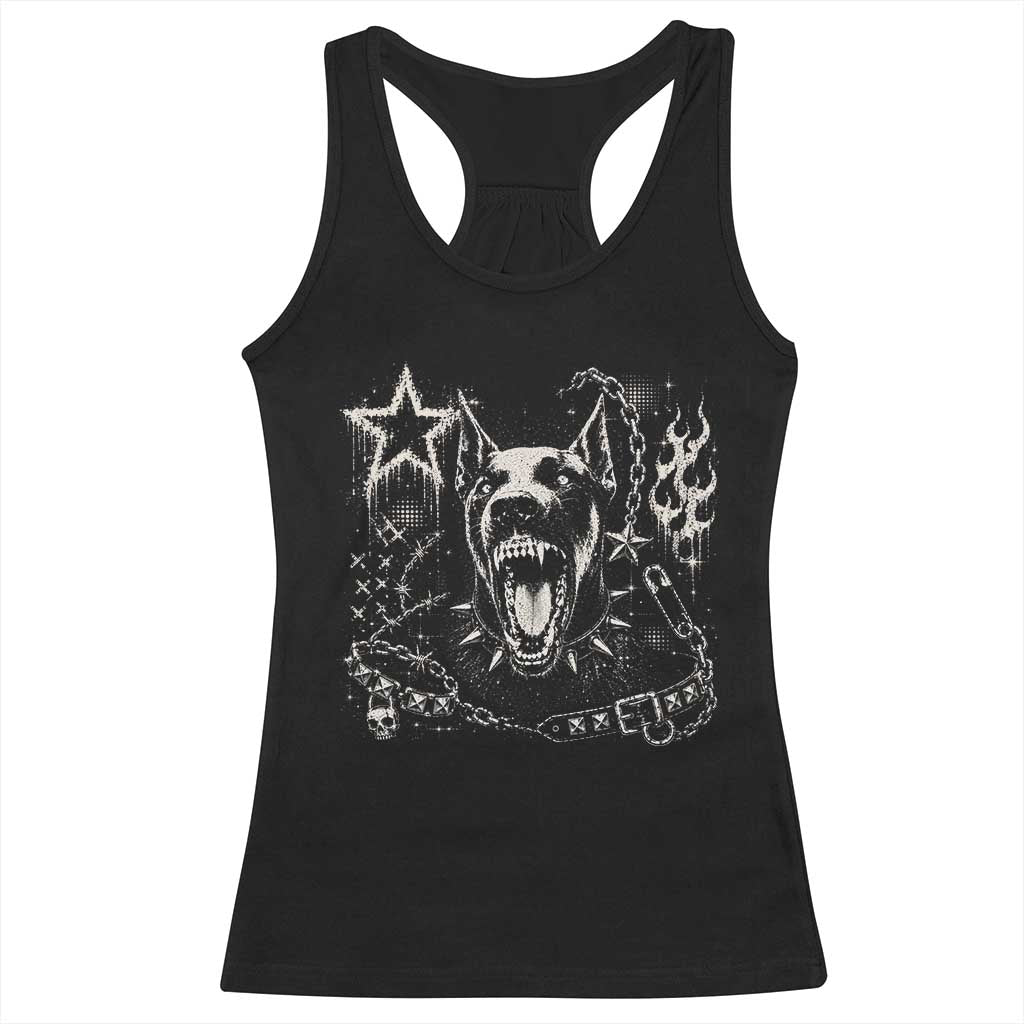 Punk Rock Doberman Growling Dog Angry Barking Y2K Graphic Racerback Tank Top