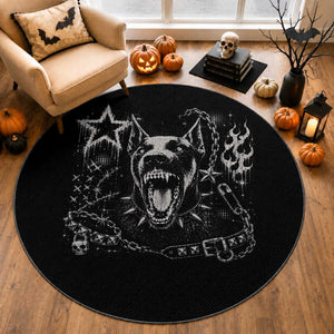 Punk Rock Doberman Growling Dog Angry Barking Y2K Graphic Round Rug
