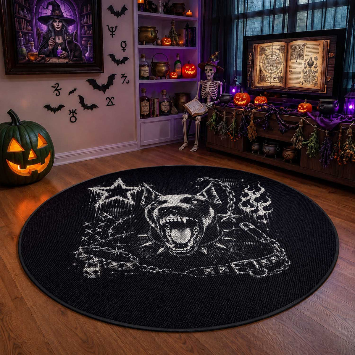 Punk Rock Doberman Growling Dog Angry Barking Y2K Graphic Round Rug