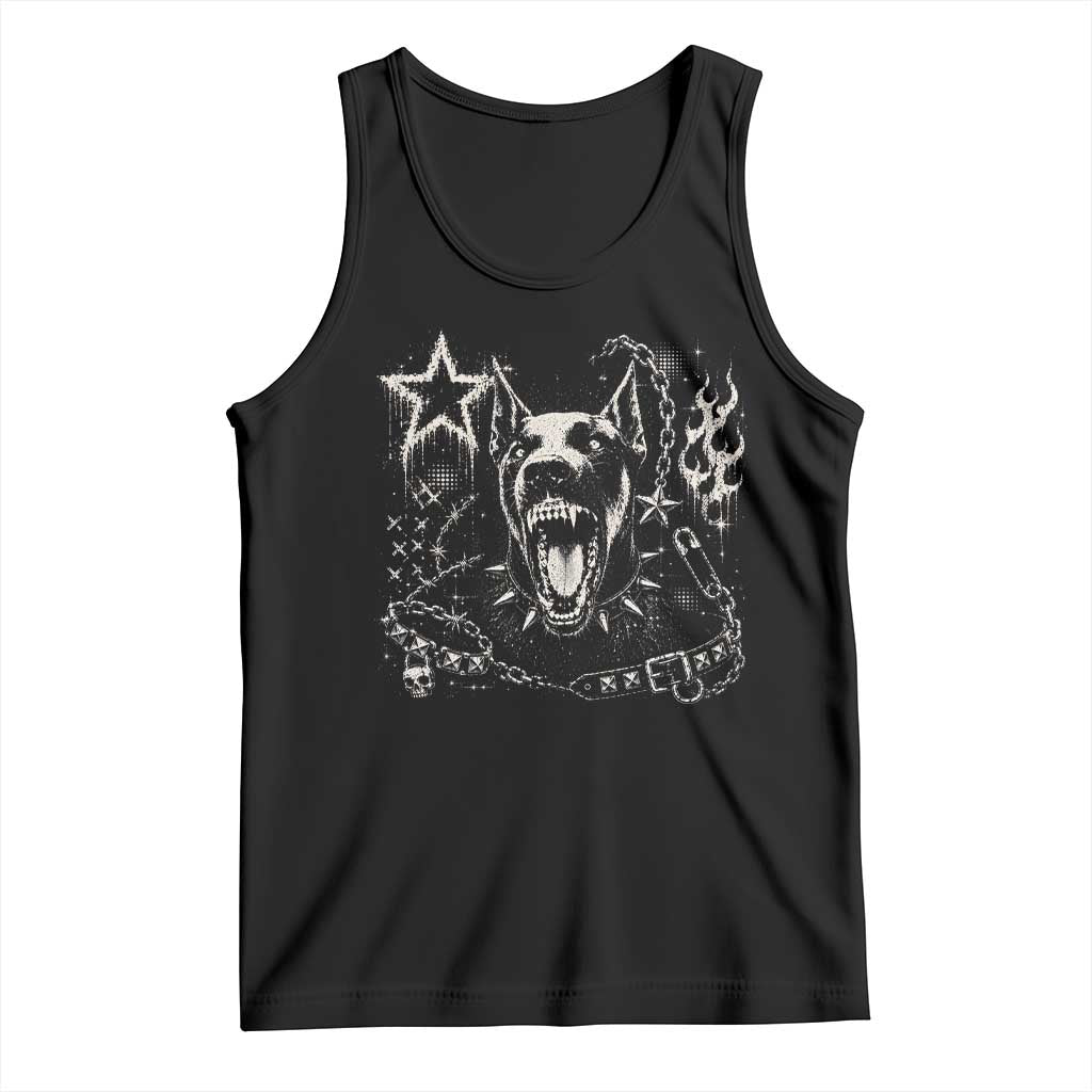Punk Rock Doberman Growling Dog Angry Barking Y2K Graphic Tank Top