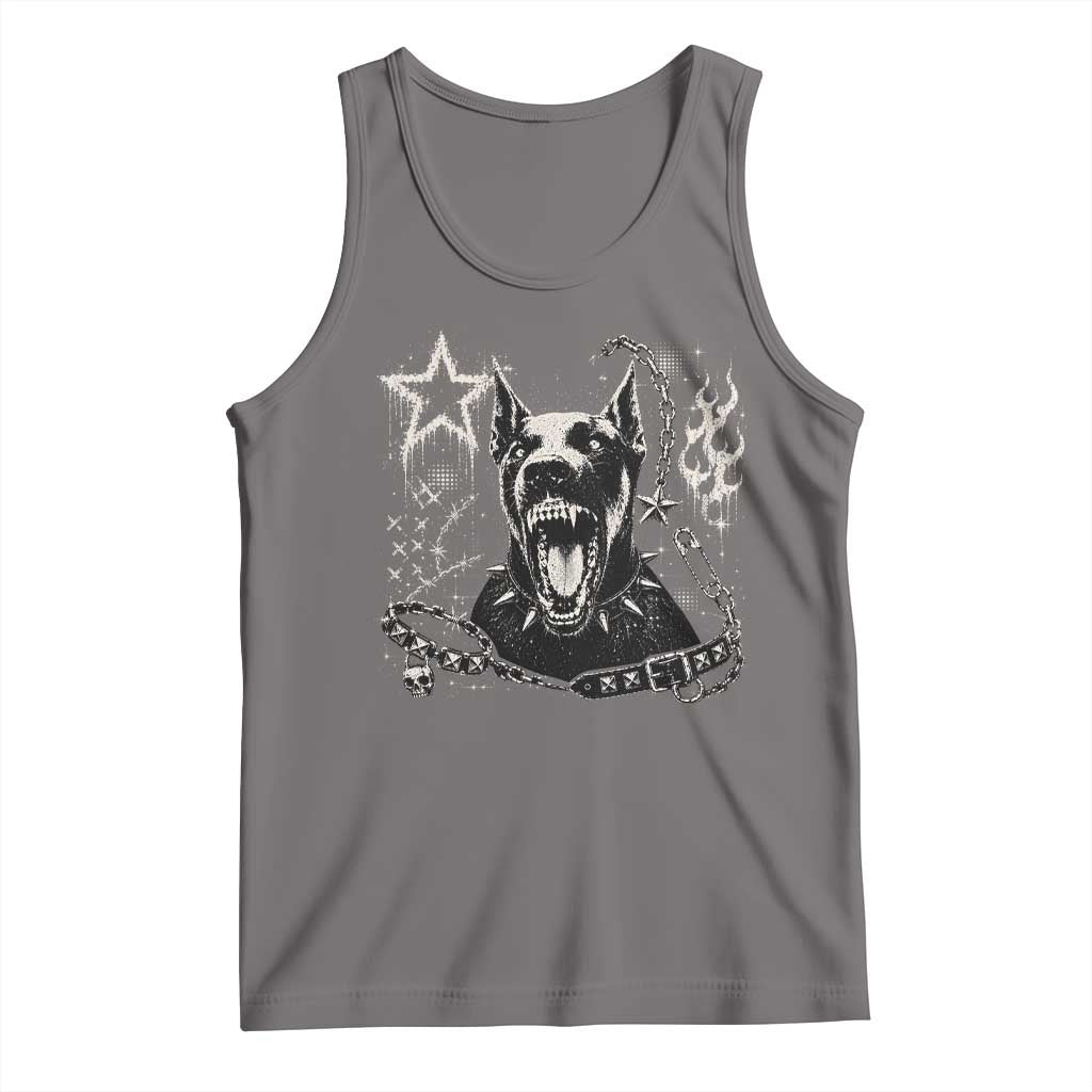 Punk Rock Doberman Growling Dog Angry Barking Y2K Graphic Tank Top
