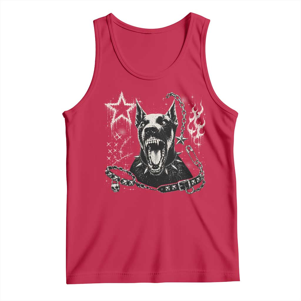 Punk Rock Doberman Growling Dog Angry Barking Y2K Graphic Tank Top