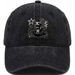 Punk Rock Doberman Growling Dog Angry Barking Y2K Graphic Washed Cotton Baseball Cap