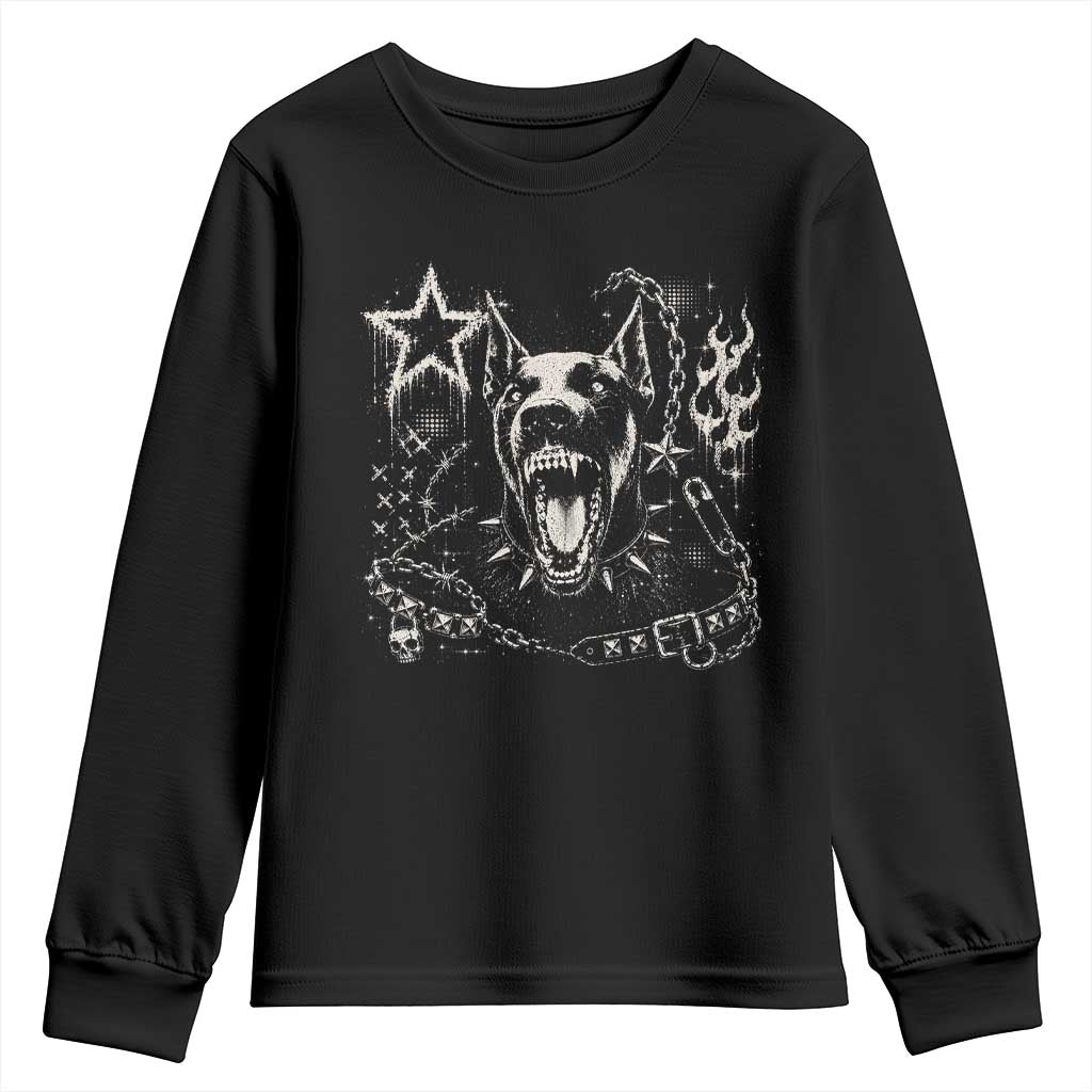 Punk Rock Doberman Growling Dog Angry Barking Y2K Graphic Youth Sweatshirt