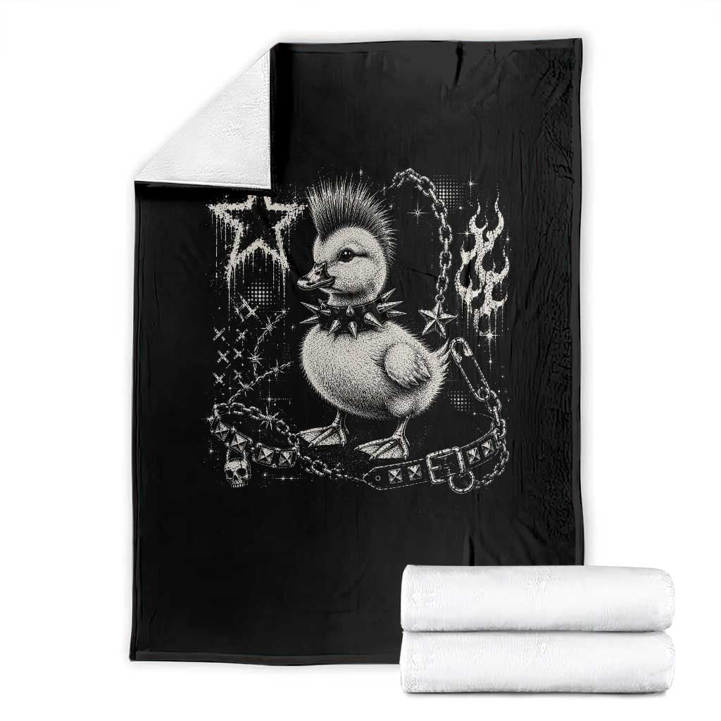 Punk Rock Duckling Mohawk Spooky Y2K Grunge Graphic Throw Blanket