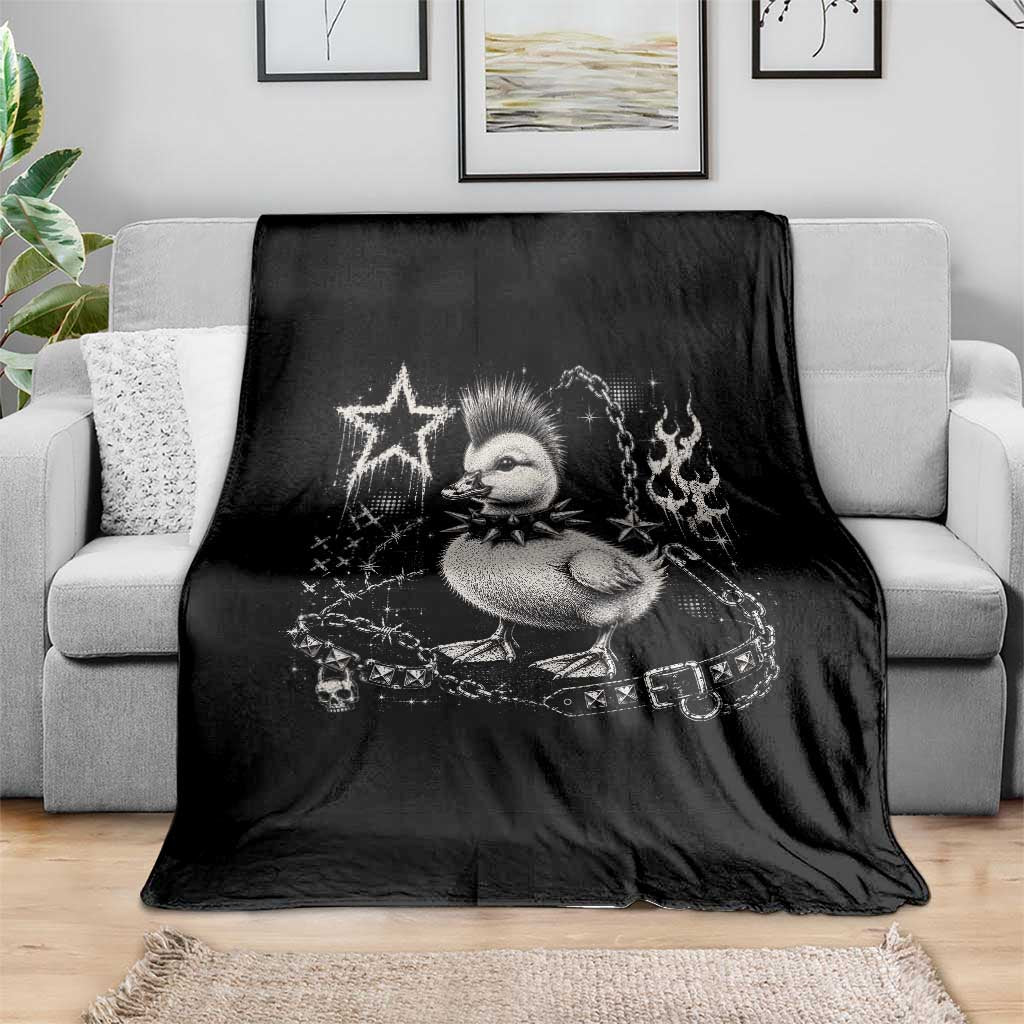 Punk Rock Duckling Mohawk Spooky Y2K Grunge Graphic Throw Blanket