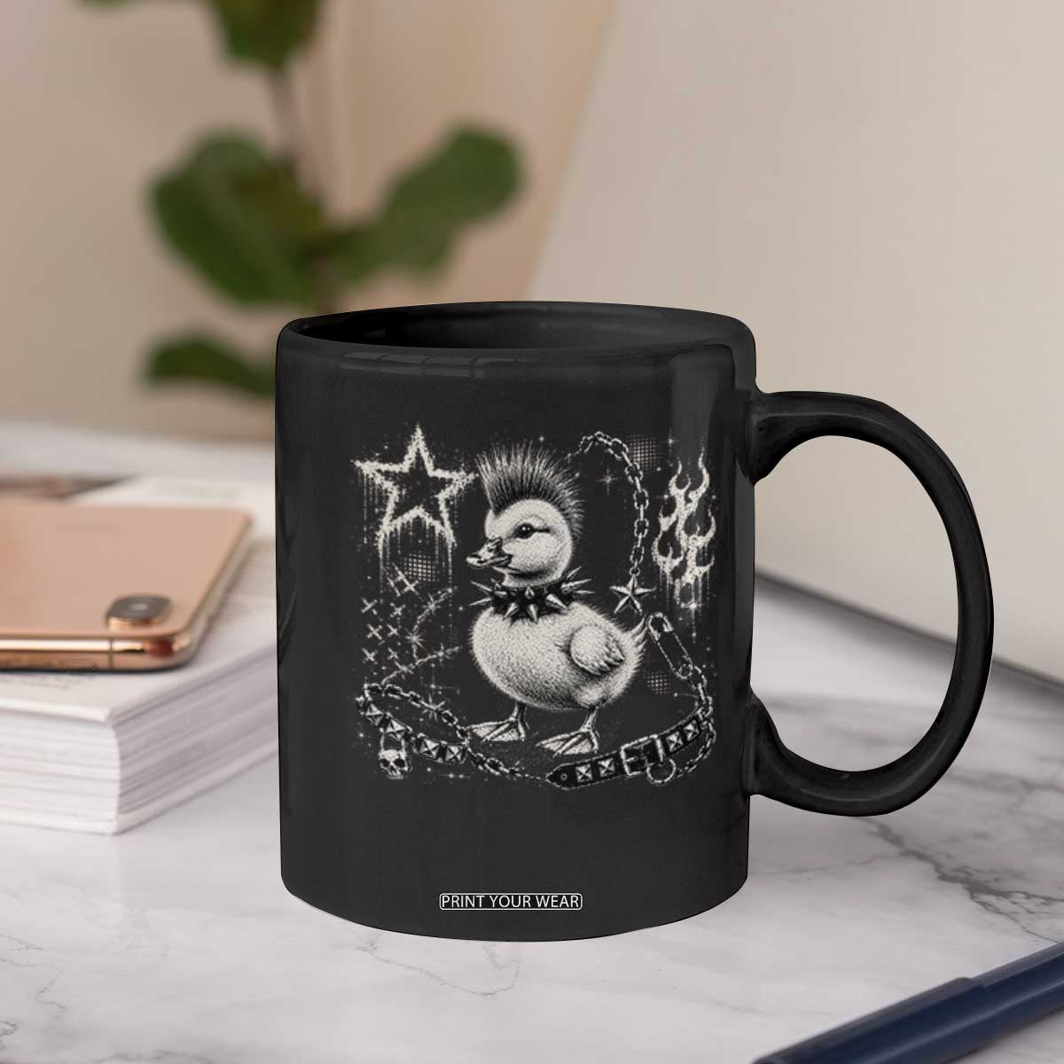 Punk Rock Duckling Mohawk Spooky Y2K Grunge Graphic Coffee Mug