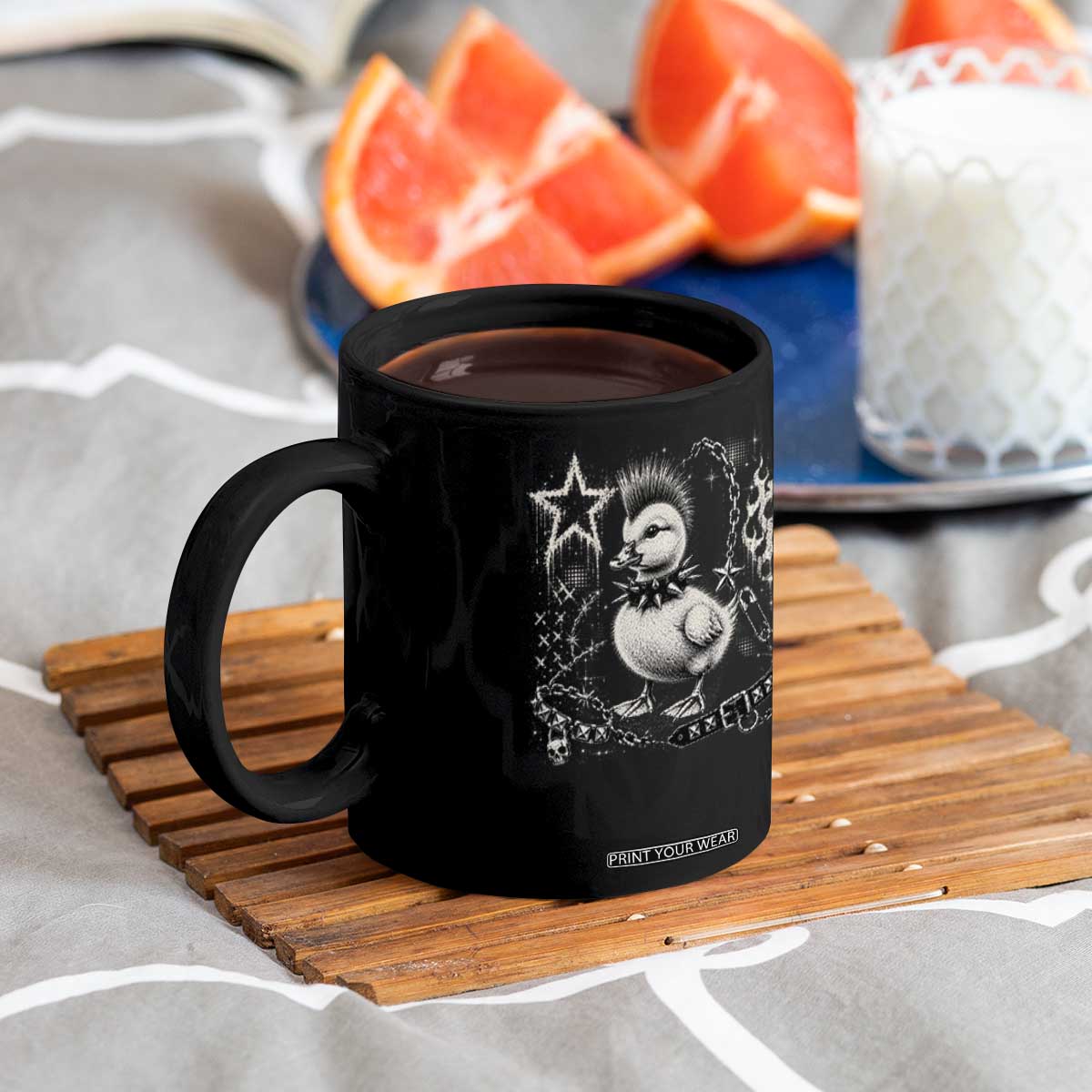 Punk Rock Duckling Mohawk Spooky Y2K Grunge Graphic Coffee Mug