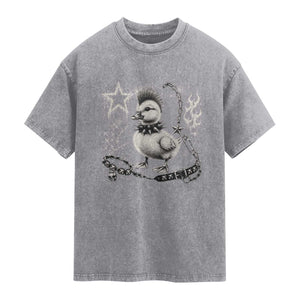 Punk Rock Duckling Mohawk Spooky Y2K Grunge Graphic Washed Cotton T-Shirt