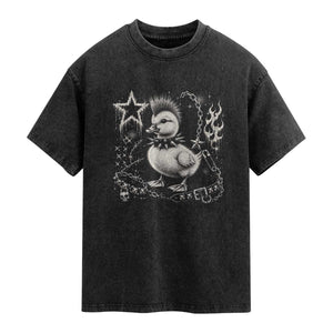 Punk Rock Duckling Mohawk Spooky Y2K Grunge Graphic Washed Cotton T-Shirt
