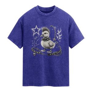 Punk Rock Duckling Mohawk Spooky Y2K Grunge Graphic Washed Cotton T-Shirt