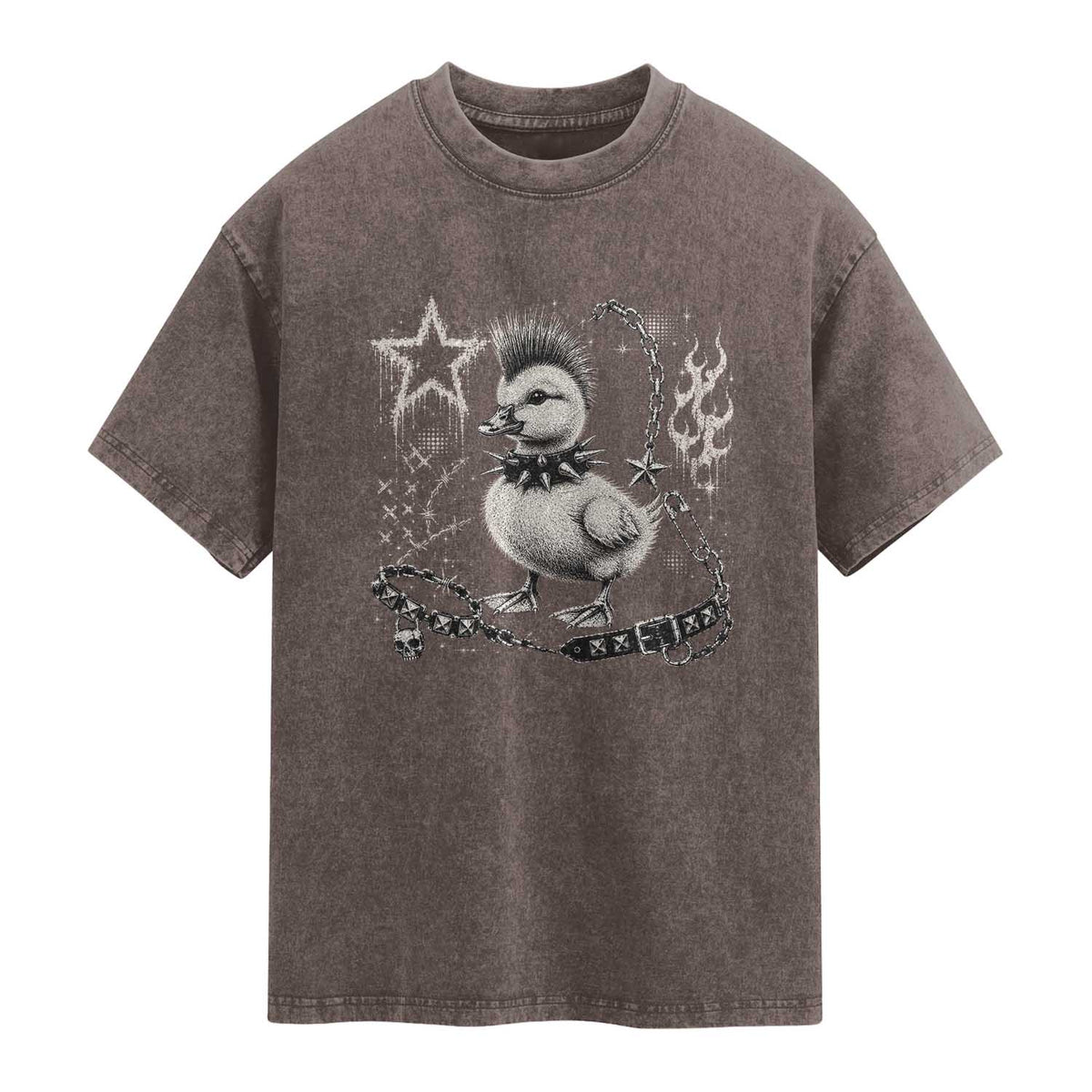 Punk Rock Duckling Mohawk Spooky Y2K Grunge Graphic Washed Cotton T-Shirt