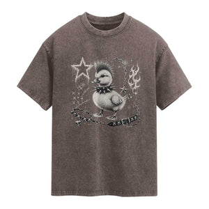 Punk Rock Duckling Mohawk Spooky Y2K Grunge Graphic Washed Cotton T-Shirt