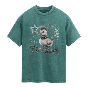 Punk Rock Duckling Mohawk Spooky Y2K Grunge Graphic Washed Cotton T-Shirt
