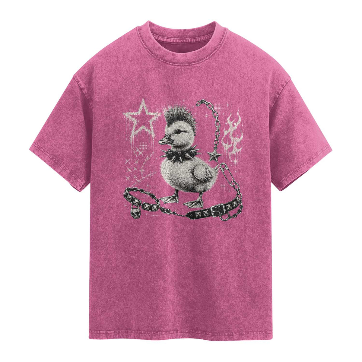 Punk Rock Duckling Mohawk Spooky Y2K Grunge Graphic Washed Cotton T-Shirt