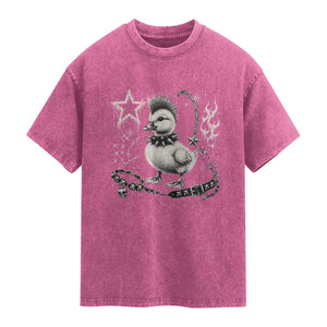 Punk Rock Duckling Mohawk Spooky Y2K Grunge Graphic Washed Cotton T-Shirt