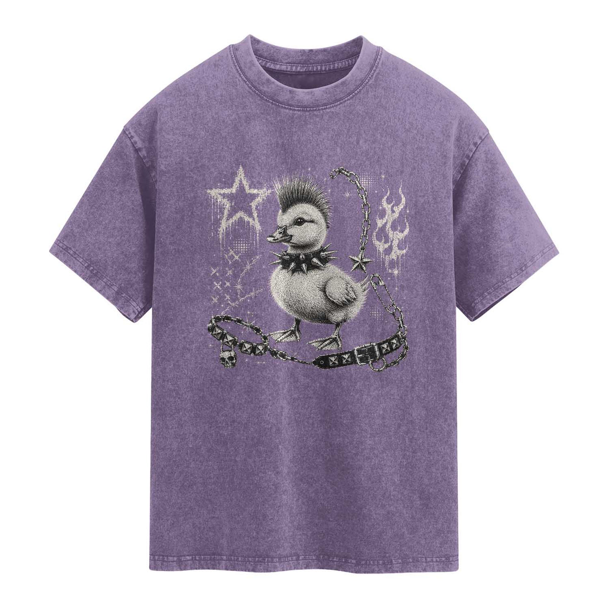 Punk Rock Duckling Mohawk Spooky Y2K Grunge Graphic Washed Cotton T-Shirt