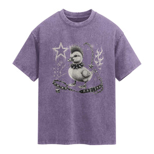Punk Rock Duckling Mohawk Spooky Y2K Grunge Graphic Washed Cotton T-Shirt