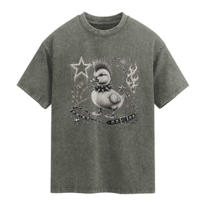 Punk Rock Duckling Mohawk Spooky Y2K Grunge Graphic Washed Cotton T-Shirt