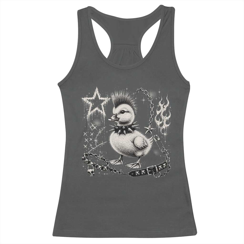 Punk Rock Duckling Mohawk Spooky Y2K Grunge Graphic Racerback Tank Top