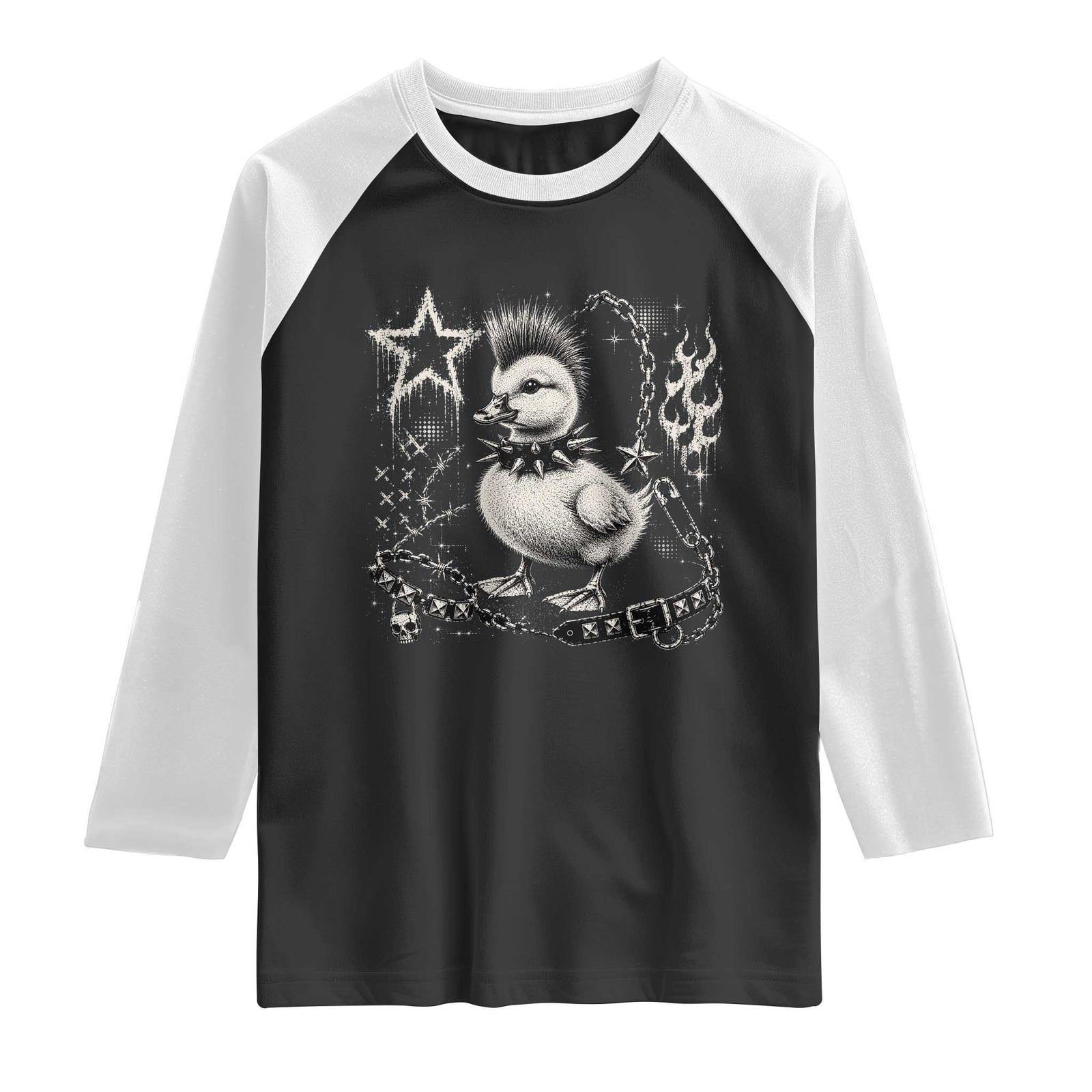 Punk Rock Duckling Mohawk Spooky Y2K Grunge Graphic Raglan Shirt