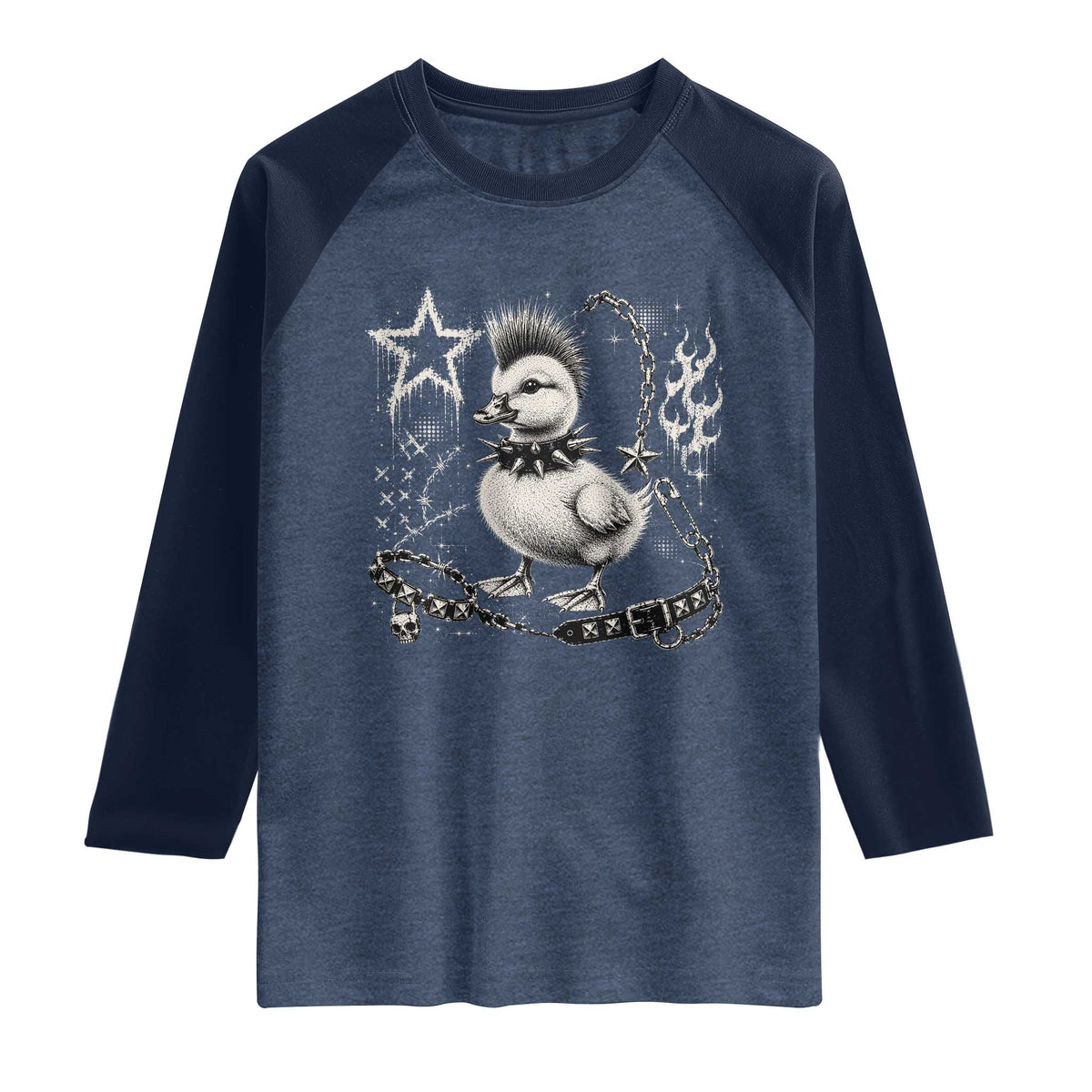 Punk Rock Duckling Mohawk Spooky Y2K Grunge Graphic Raglan Shirt