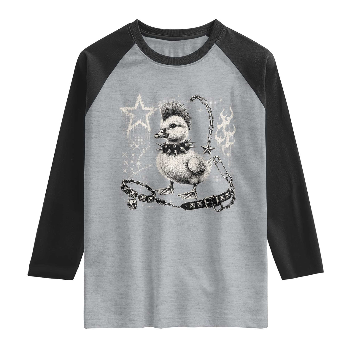 Punk Rock Duckling Mohawk Spooky Y2K Grunge Graphic Raglan Shirt