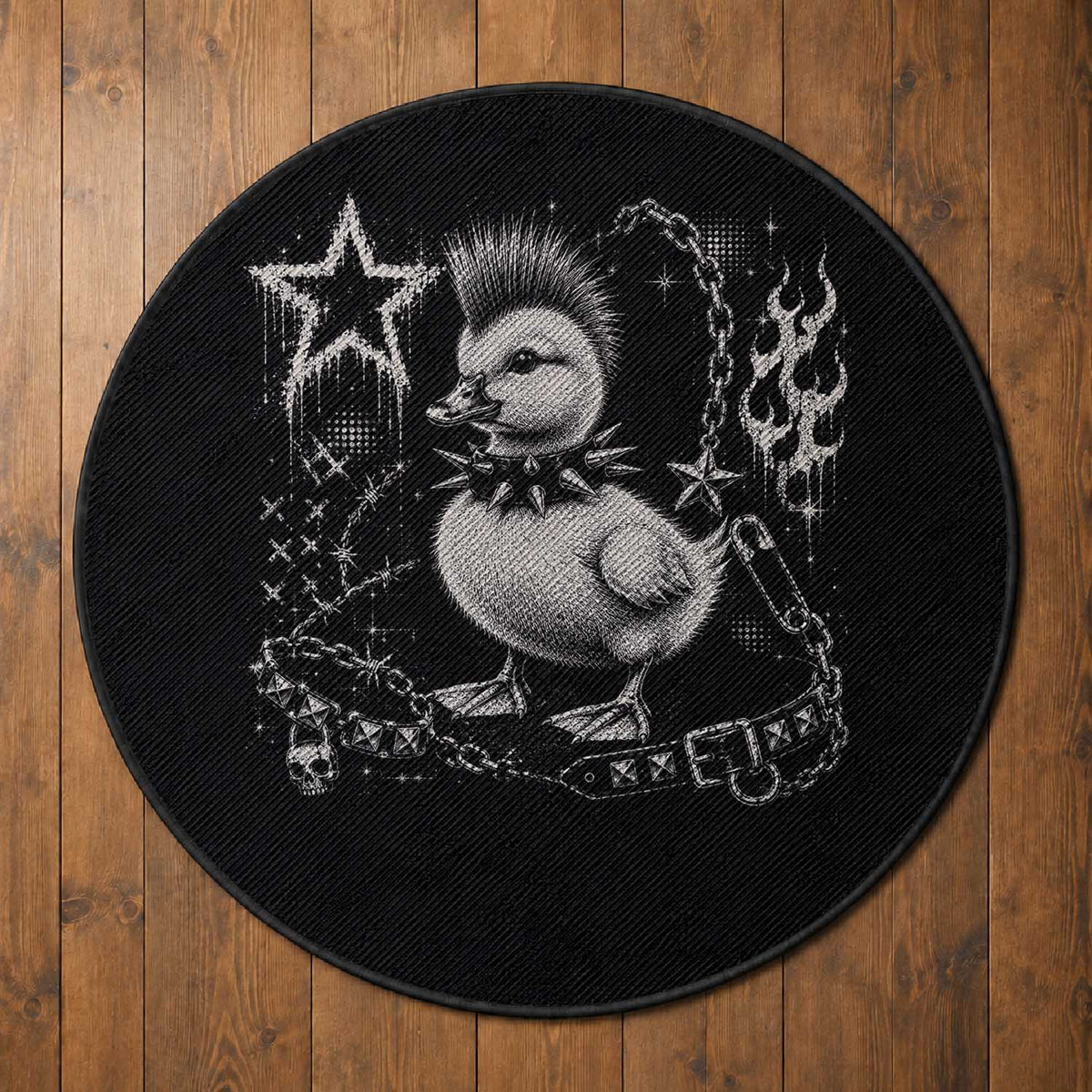 Punk Rock Duckling Mohawk Spooky Y2K Grunge Graphic Round Rug