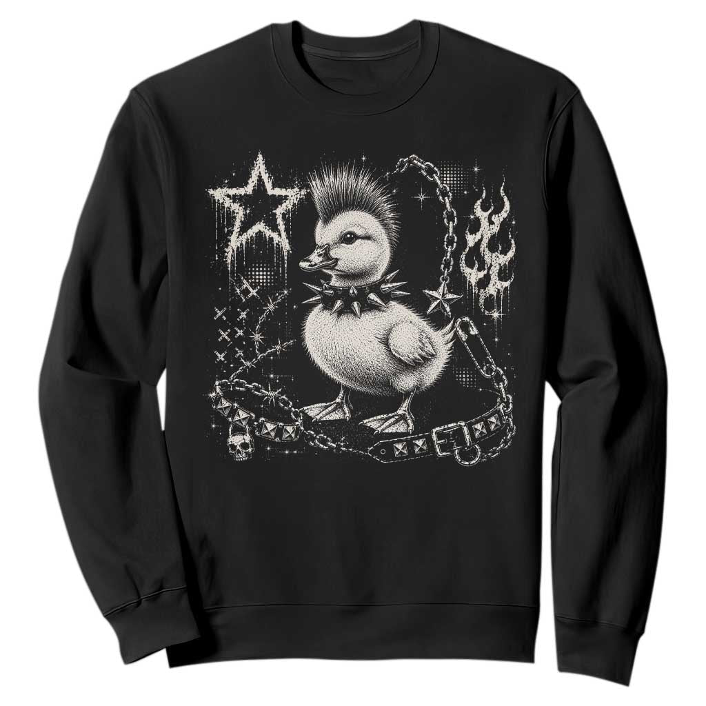 Punk Rock Duckling Mohawk Spooky Y2K Grunge Graphic Sweatshirt