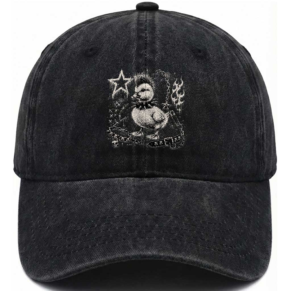 Punk Rock Duckling Mohawk Spooky Y2K Grunge Graphic Washed Cotton Baseball Cap