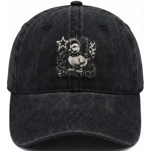 Punk Rock Duckling Mohawk Spooky Y2K Grunge Graphic Washed Cotton Baseball Cap