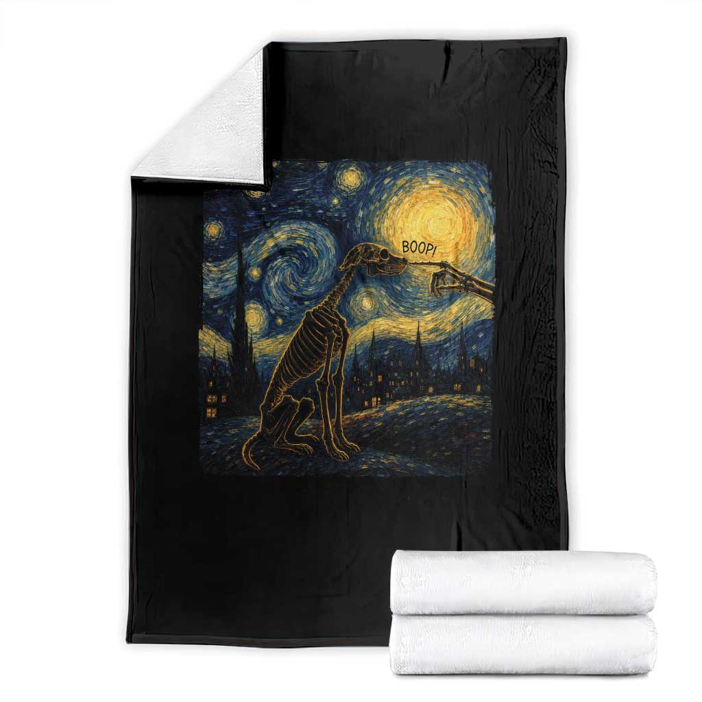 Boop Skeleton Dog Starry Night Van Gogh Art Throw Blanket Funny Spooky Dog Lover Halloween Graphic