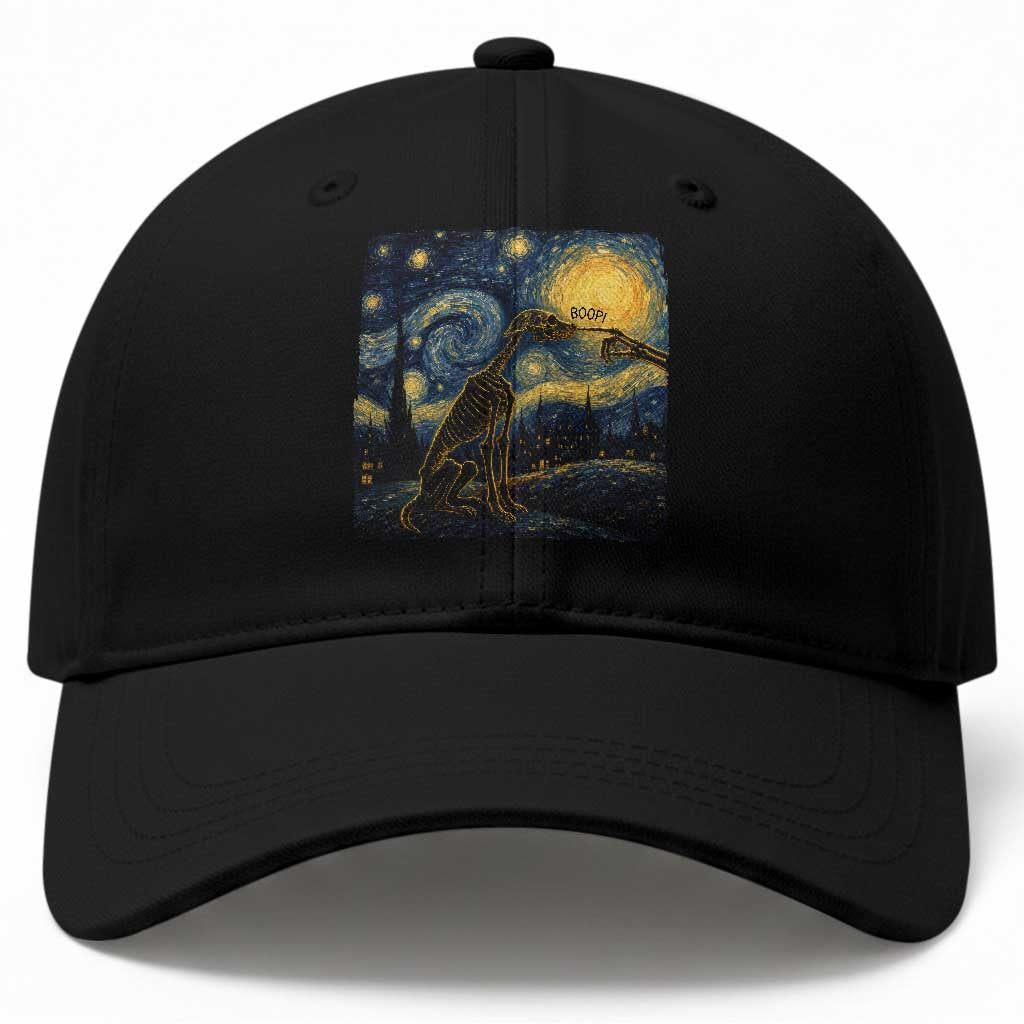 Boop Skeleton Dog Starry Night Van Gogh Art Baseball Cap Funny Spooky Dog Lover Halloween Graphic