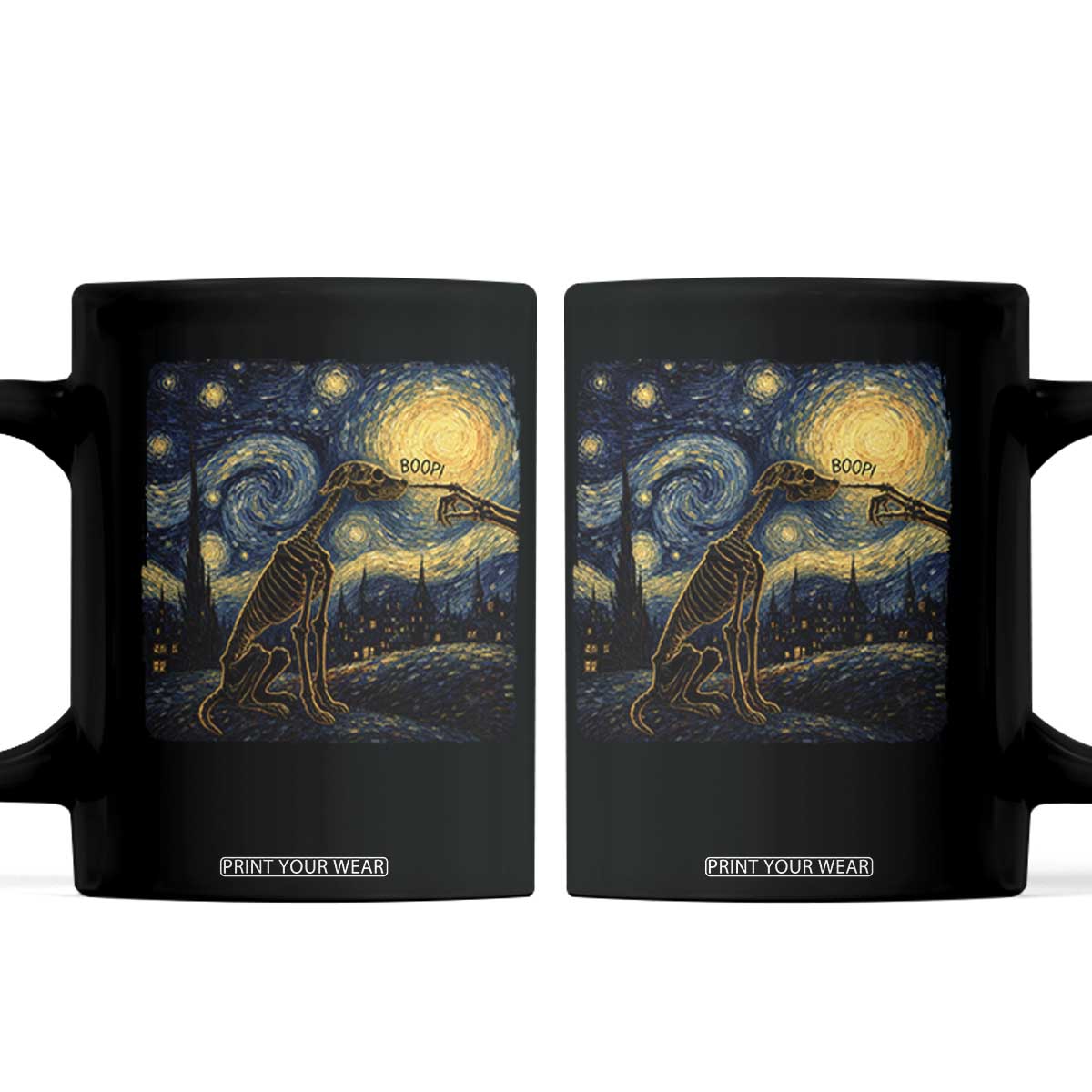 Boop Skeleton Dog Starry Night Van Gogh Art Coffee Mug Funny Spooky Dog Lover Halloween Graphic