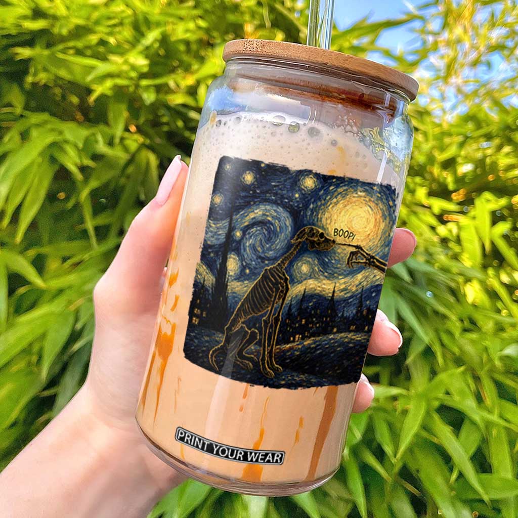 Boop Skeleton Dog Starry Night Van Gogh Art Glass Can Funny Spooky Dog Lover Halloween Graphic