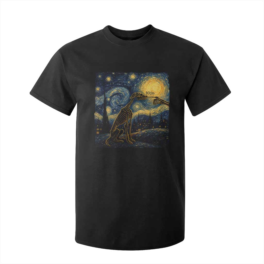 Boop Skeleton Dog Starry Night Van Gogh Art T Shirt For Kid Funny Spooky Dog Lover Halloween Graphic
