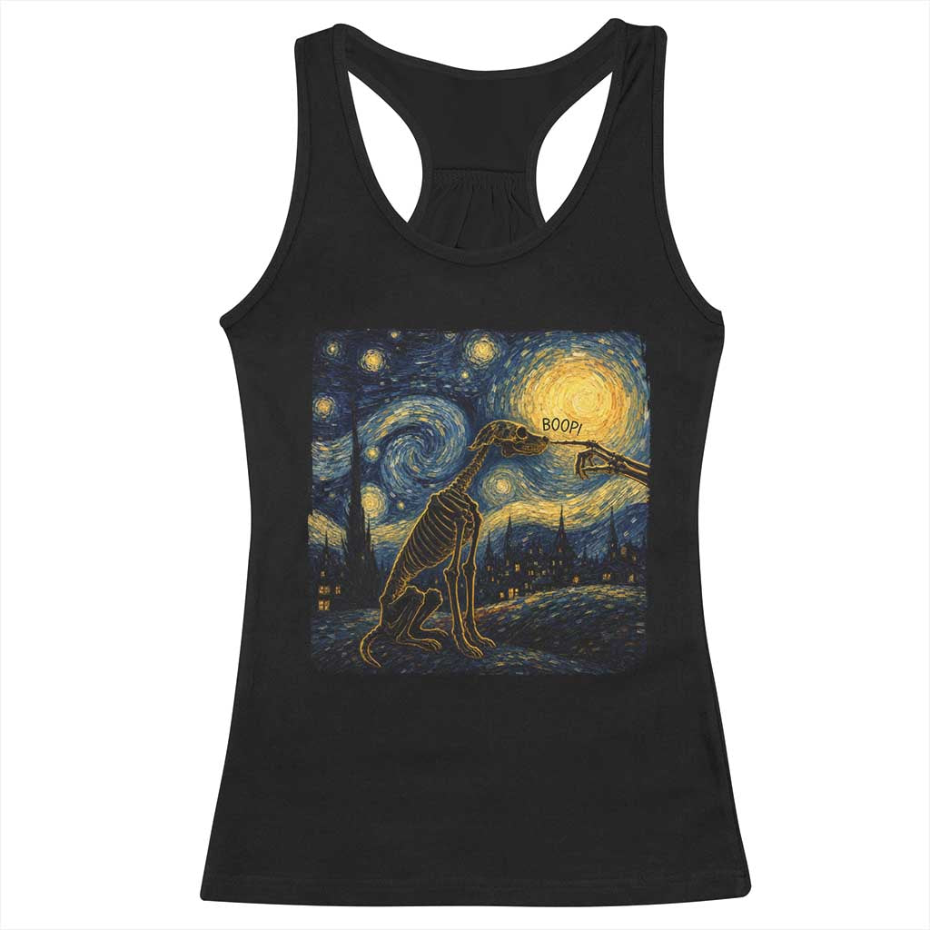 Boop Skeleton Dog Starry Night Van Gogh Art Racerback Tank Top Funny Spooky Dog Lover Halloween Graphic