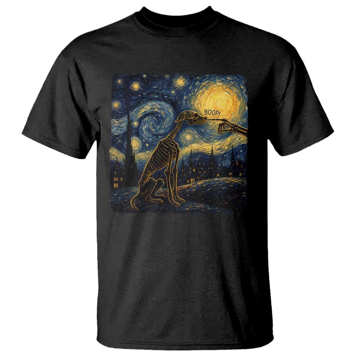 Boop Skeleton Dog Starry Night Van Gogh Art T Shirt Funny Spooky Dog Lover Halloween Graphic