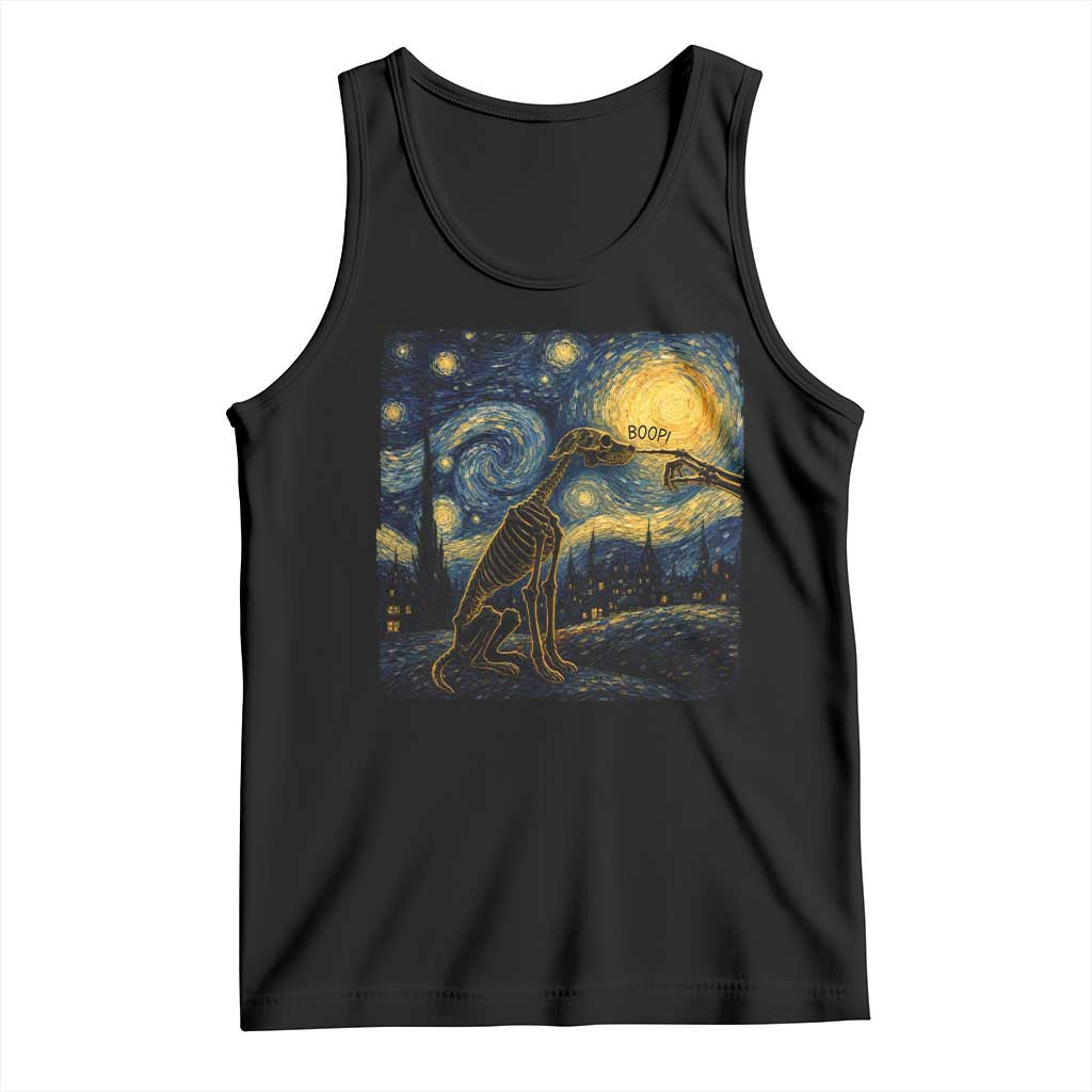 Boop Skeleton Dog Starry Night Van Gogh Art Tank Top Funny Spooky Dog Lover Halloween Graphic